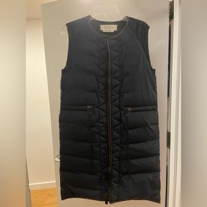 MARNI Half Long Vest. Navy/Grey Color Blocks 100% Feather Duck Padding.